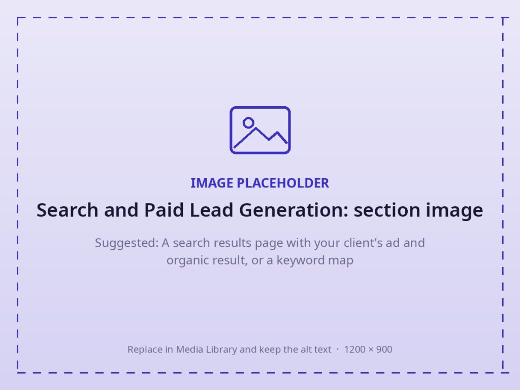 Search results page showing a B2B company's ad and organic listing