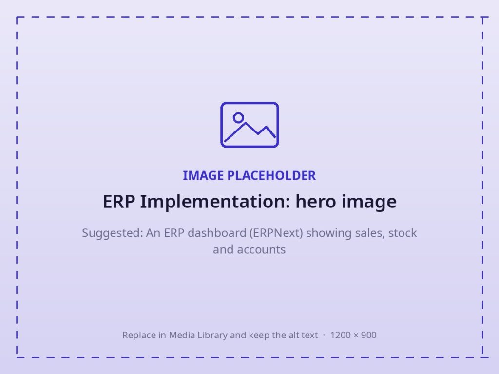 ERP implementation: ERPNext dashboard with sales, stock and accounts